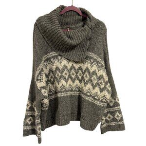 Free People Ragnar Fair Isle Split Neck Wool Blend Pullover Sweater Size S
